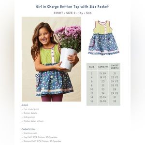 Matilda Jane girls SIZE 4 girl in charge button up top with side pocket